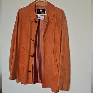Vintage 50's Orange Leather Jacket with Relaxed Fit and Shirt Collar